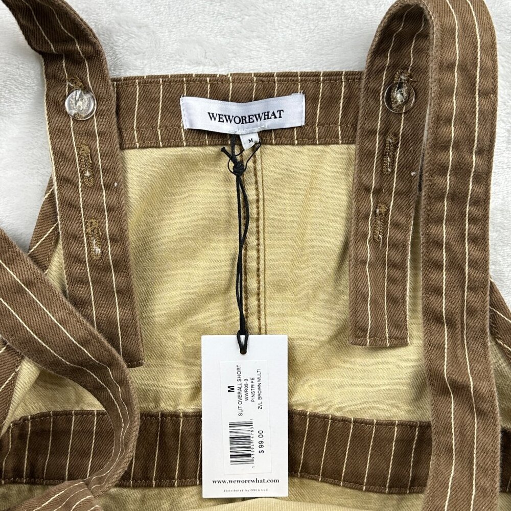 WeWoreWhat Brown Pinstripe Cut-Off Overall Shorts NWT Size M - Picture 6 of 11